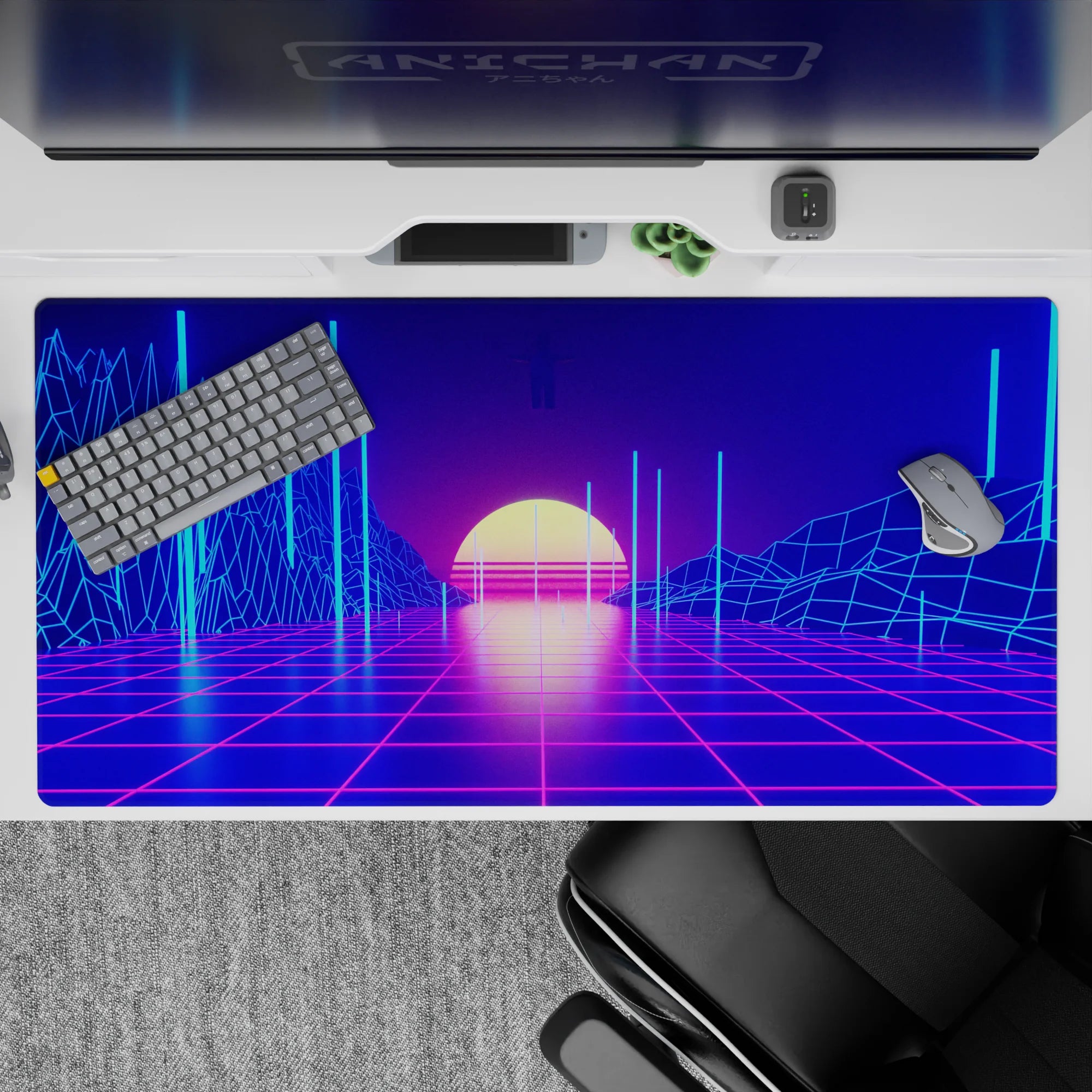 Retrowave-Vaporwave Deskmat | Mousepad | Deskpad - Virtual Sunset - AniChan