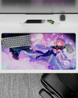 32x16 inches pastel kawaii mouse pad in sky blue and violet glow, sparkly butterflies, cozy magic vibe.