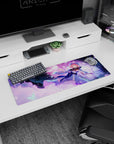 32x12 inches desk mat featuring a pink-haired anime girl with a fan, cap and ribbons in a dreamy night sky.