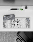 Anime mouse pad 28x12 inches featuring Naruto's Uzumaki clan symbol with sealing script, black ink on white background.