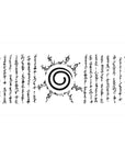 Uzumaki clan symbol from Naruto anime desk pad, 40x20 inches, features crisp black ink and ancient-style script on white.