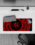 High School DxD mouse pad 28x12 inches, featuring Gremory magic circle in vivid crimson on deep black, enhancing desk.