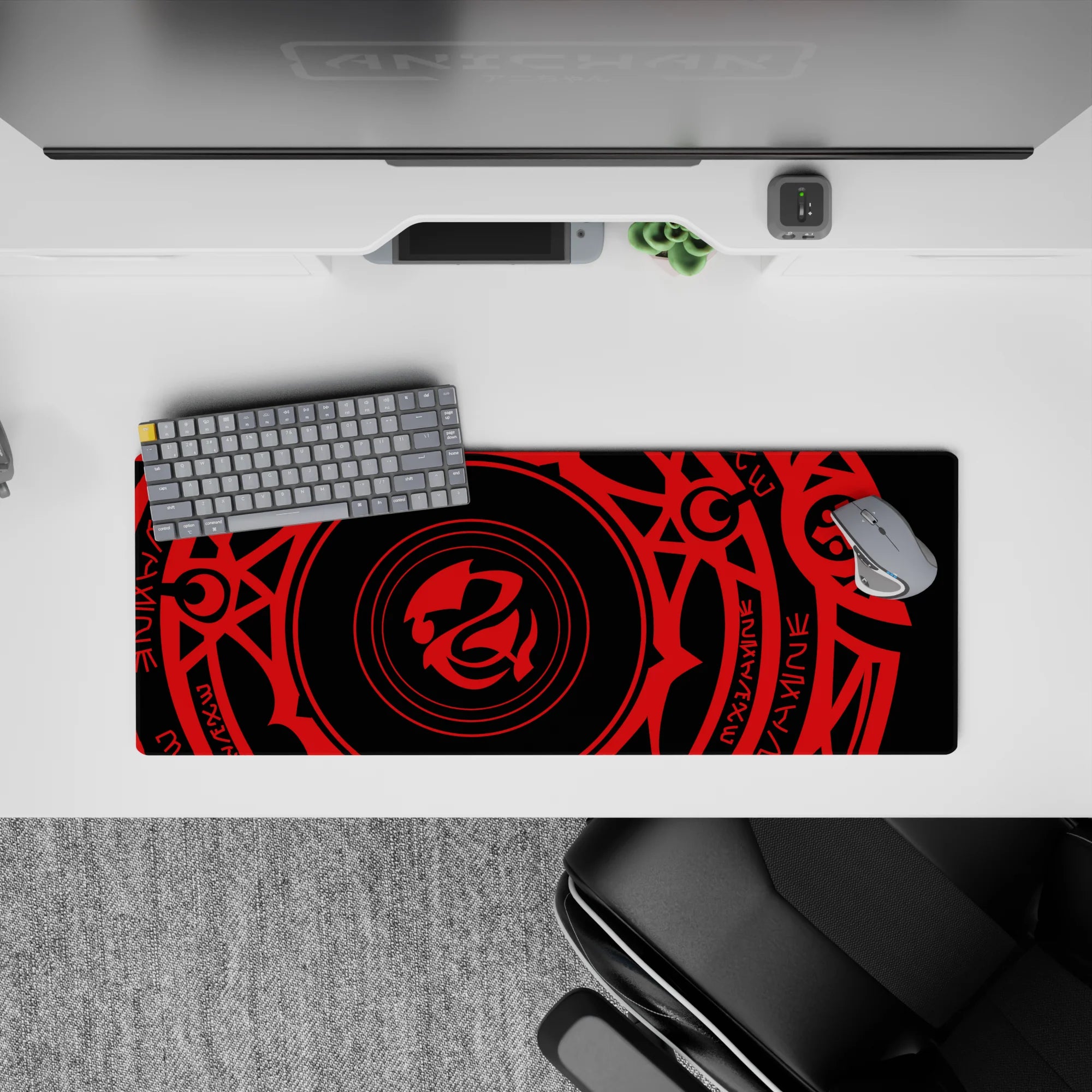 Anime mouse pad 32x12 inches featuring Gremory magic circle from High School DxD with vivid crimson symbols on black.