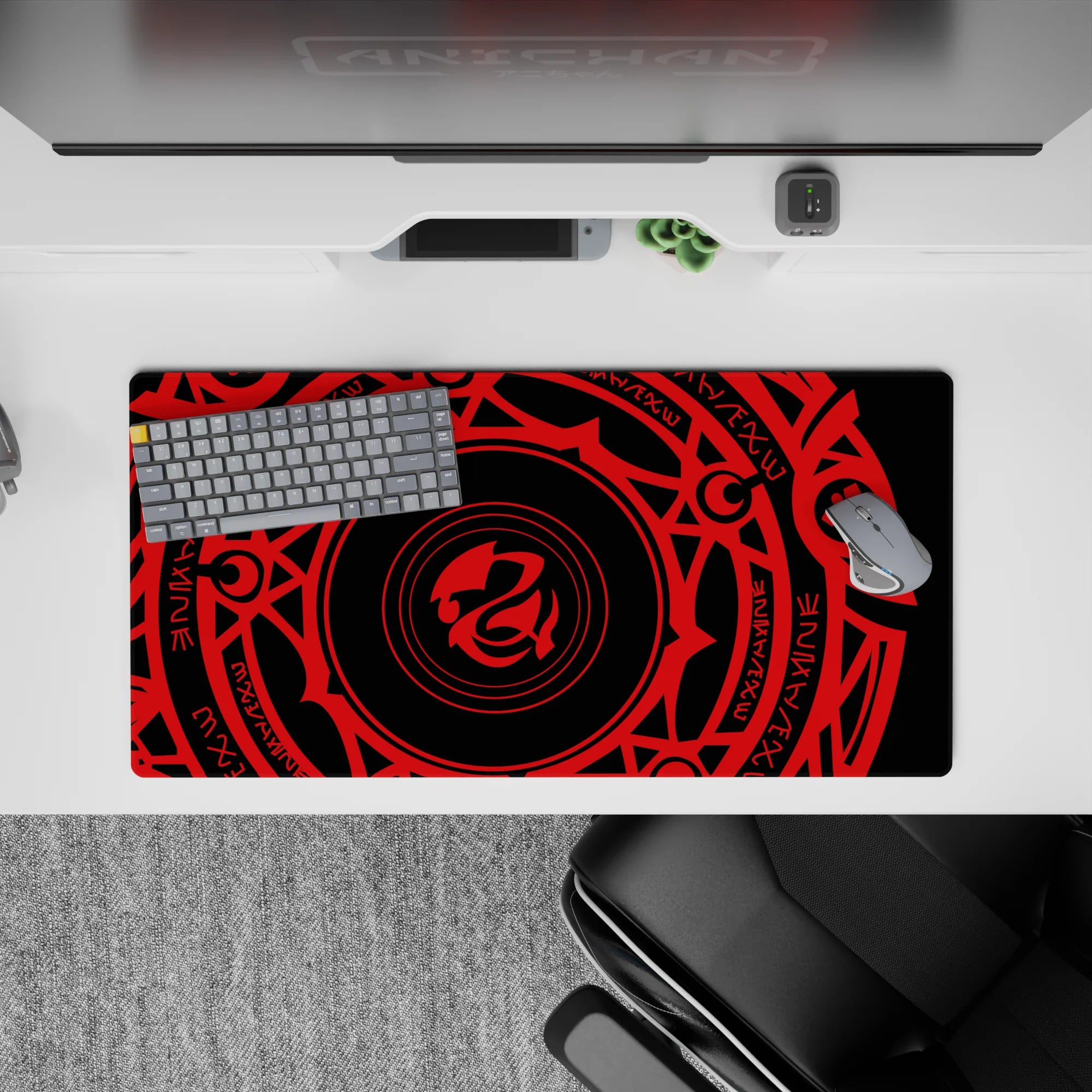 Anime mouse pad 32x16 inches featuring Gremory magic circle from High School DxD, crimson symbols on black background.