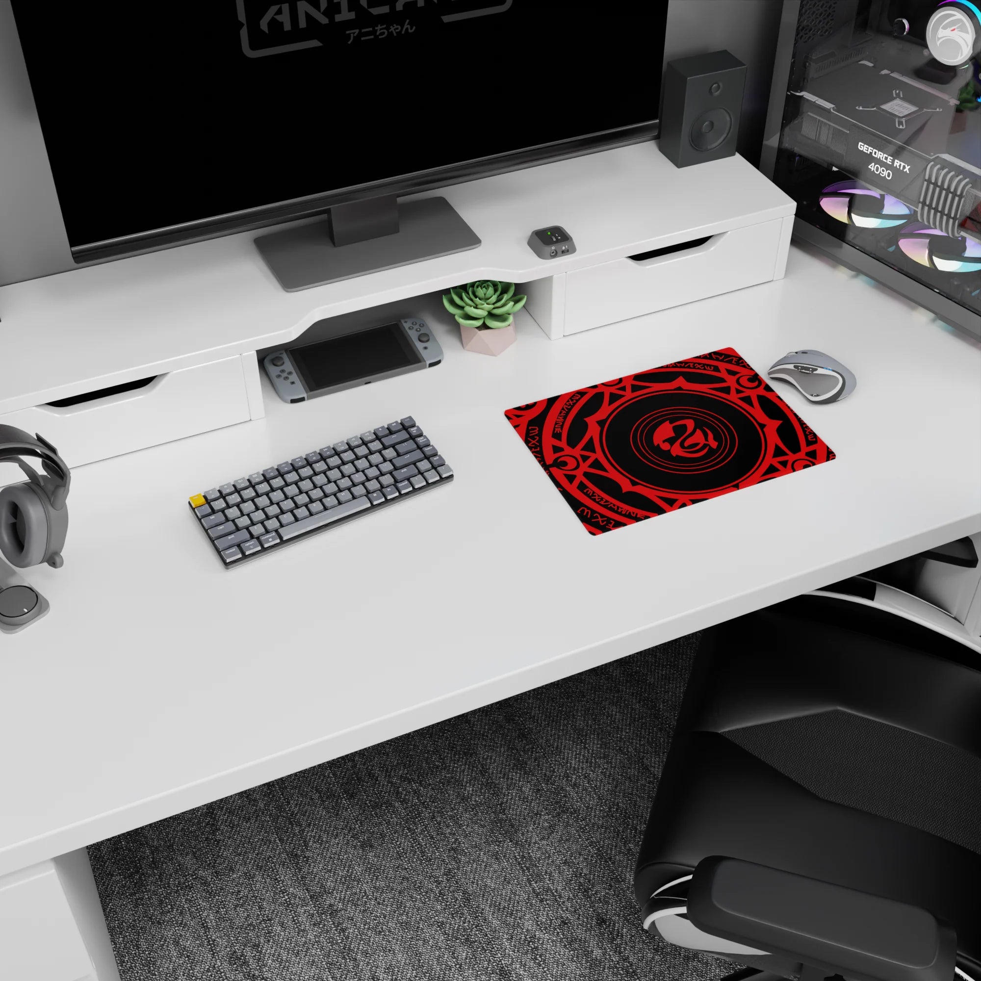 Anime mouse pad 14x10 inches featuring Gremory magic circle from High School DxD, vivid crimson symbols on black.