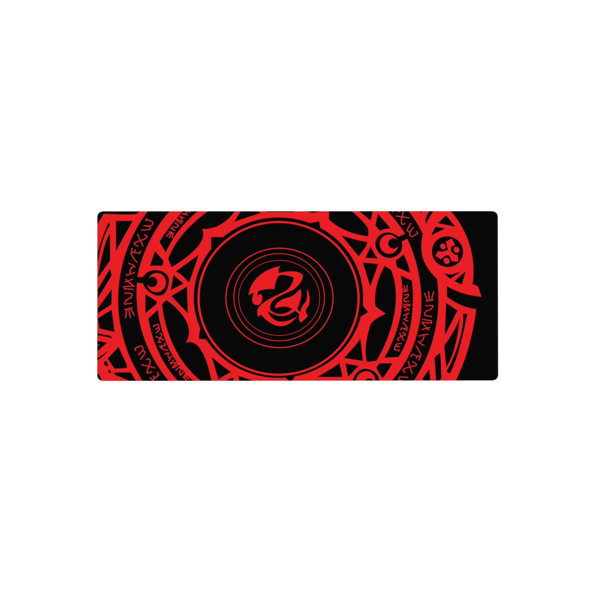 Anime mouse pad 28x12 inches featuring Gremory magic circle from High School DxD, vivid crimson on black background.