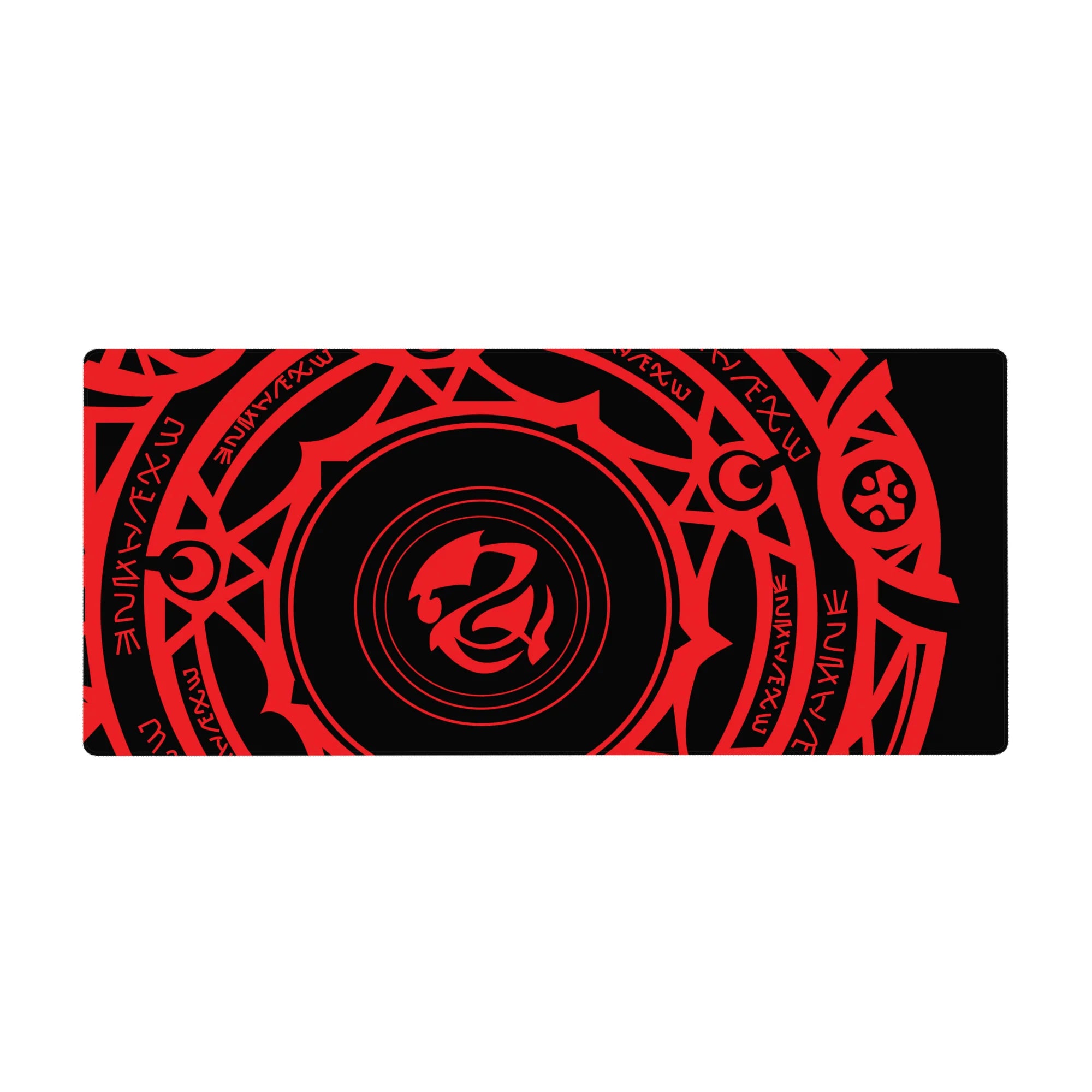Anime desk pad 36x16 inches featuring the Gremory magic circle from High School DxD in crimson on a black background.