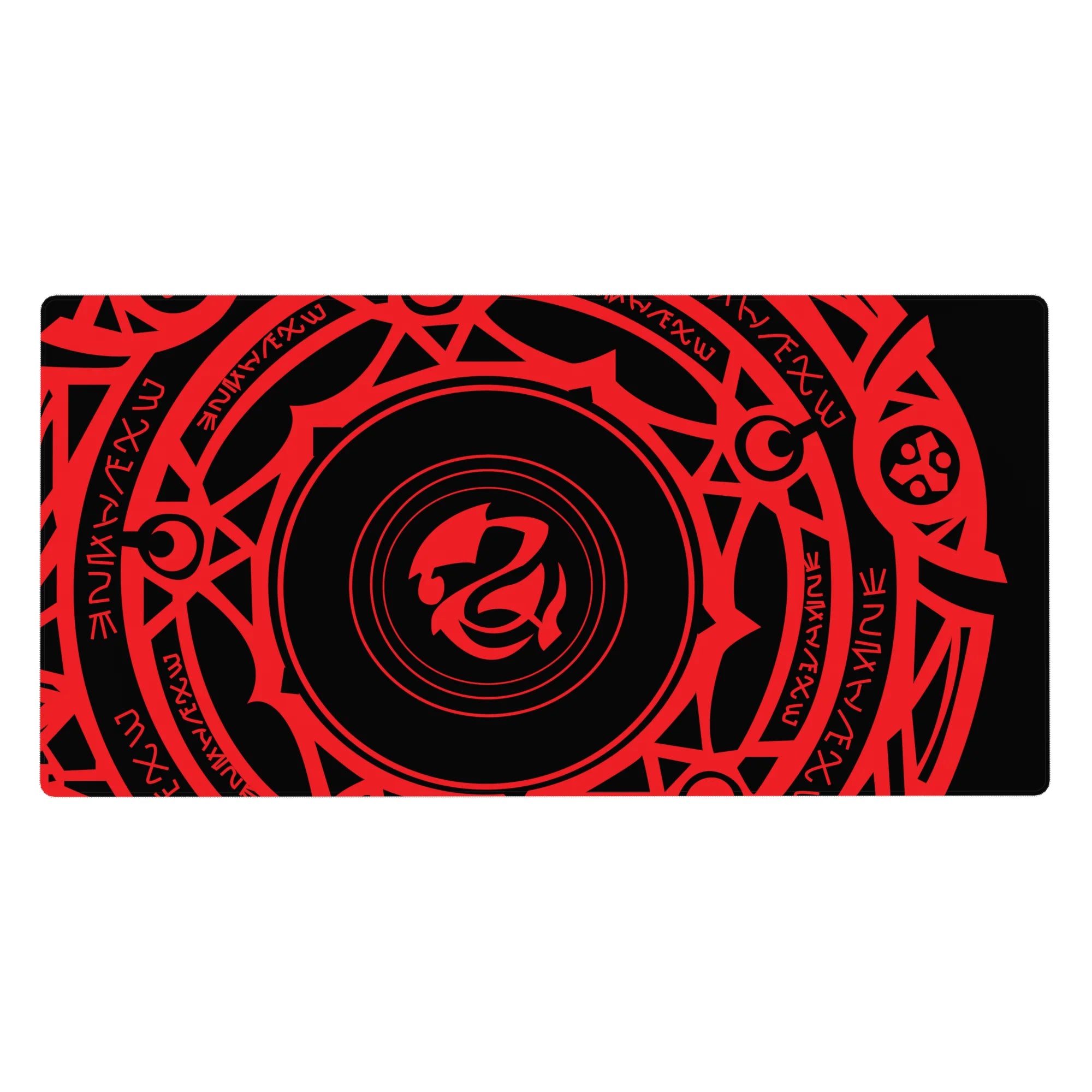Anime desk pad 40x20 inches featuring Gremory magic circle from High School DxD, vivid crimson symbols on black.