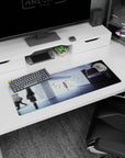 32x12 inches anime mouse pad showing a lone girl centered in a quiet hallway as students blur past like memories.