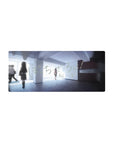 28x12 inches anime mouse pad with school hallway scene, Japanese lettering, and soft slice-of-life vibe.