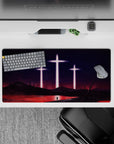 Anime mouse pad 32x16 inches featuring Evangelion's iconic blood-red sea and glowing crosses from its haunting final act.