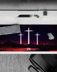 Evangelion desk pad 36x16 inches featuring the iconic blood-red sea and glowing crosses, capturing the haunting final act.
