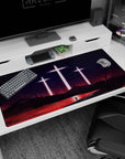 Anime desk pad 40x20 inches featuring Evangelion's blood-red sea and glowing crosses, capturing its haunting final act.