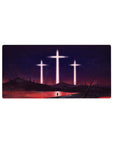 Anime mouse pad 32x16 inches featuring Evangelion's blood-red sea and crosses, capturing a serene, post-apocalyptic scene.