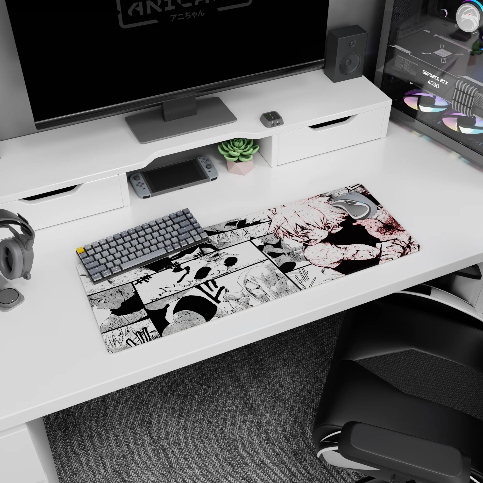 32x12 inches Naruto anime mouse pad showing Naruto mid-strike, kunai flashing, cloak and wraps in motion.