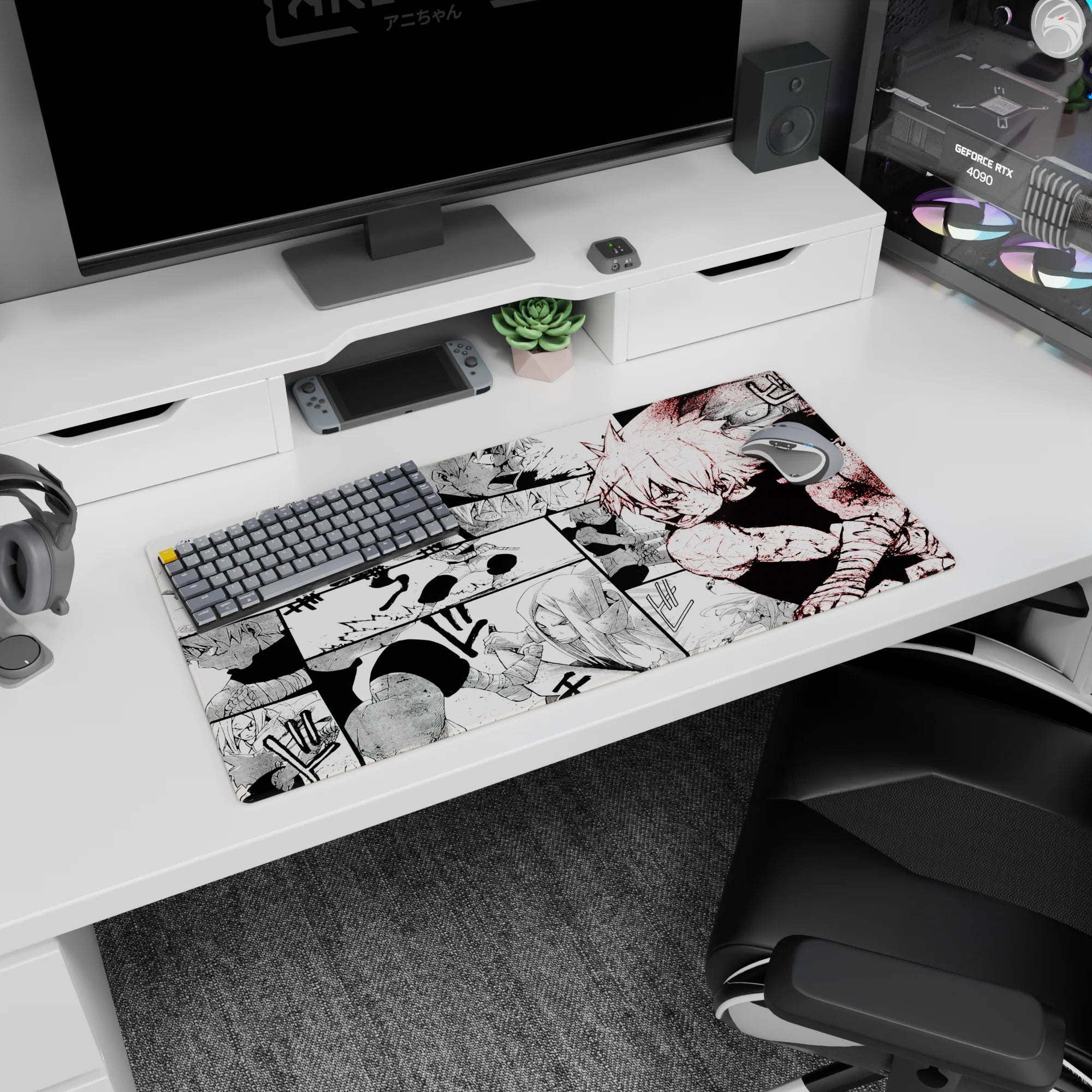 32x16 inches Naruto anime mouse pad showing Naruto mid-air attack, kunai flashing, cloak and bandage wraps.