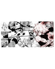 32x16 inches anime mouse pad with gritty manga collage, stacked action panels, speed lines, cracked ground.