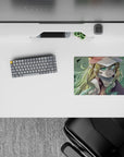 Mint and gold gradients anime girl mouse pad 14x10 inches with soft grass tones and calm summer mood.