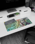 28x12 inches anime girl mouse pad showing a dreamy blonde staring up, bright green eyes, pouty pose.