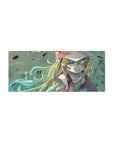 28x12 inches anime girl mouse pad with blonde girl, green eyes, mint-gold hair ribbons, cute cap.