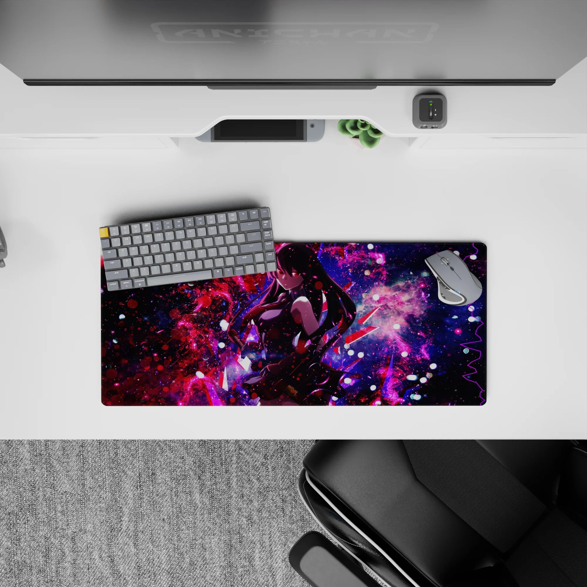 28x12 inches mouse pad showcasing Akame, cosmic power, and deadly focus for a bold, Black and red starlit warfare-inspired look.