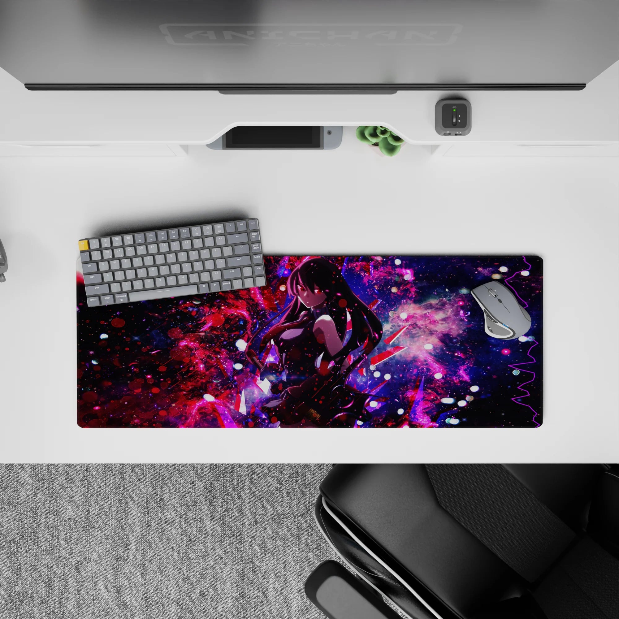 32x12 inches mouse pad with Akame, blending cosmic power with nebula tones and deadly focus for a Black and red starlit warfare design.