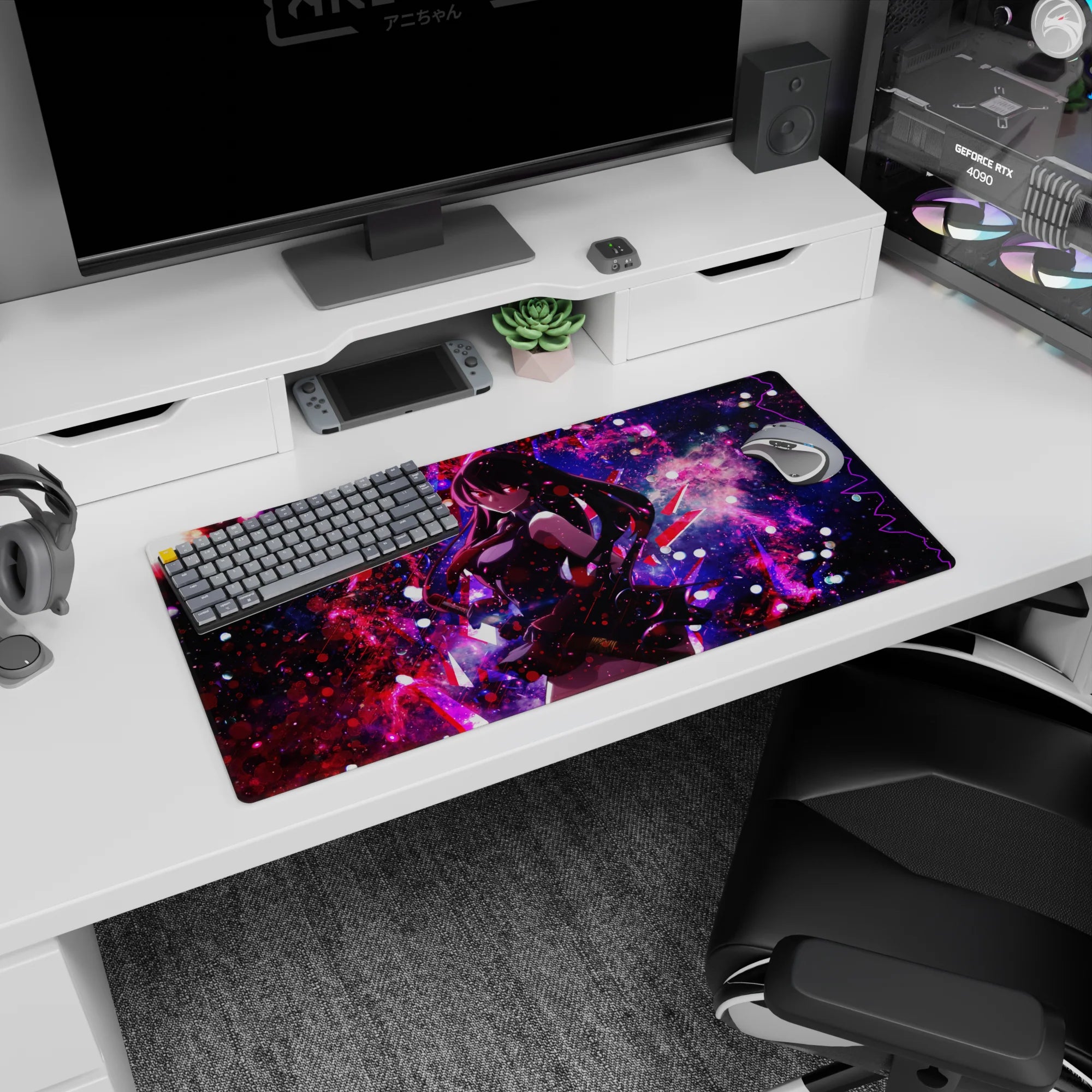 Modern 32x16 inches mouse pad featuring Akame in cosmic power, with nebula tones and deadly focus for a starlit warfare vibe.