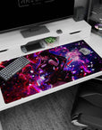 Large 40x20 inches mouse pad with Akame, cosmic nebula tones, and deadly focus for a Black and red-inspired starlit warfare look.