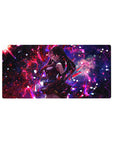 Mouse pad with Akame, 32x16 inches, featuring cosmic nebula tones and deadly focus for a Black and red Akame ga Kill-inspired design.