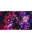 Mouse pad featuring Akame, 40x20 inches, with cosmic nebula tones and deadly focus for a Black and red-inspired Akame ga Kill design.