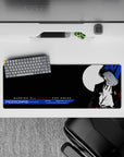 Persona 3 mouse pad, 32x12 inches, features protagonist with blue hair, black suit, and moon backdrop in bold colors.