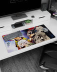 32x16 inches anime mouse pad showing Sora above Shiro in a bold split-space No Game No Life scene.