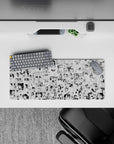 28x12 inches anime girl mouse pad in crisp black-and-white ink style, playful comic mood, smooth glide surface.