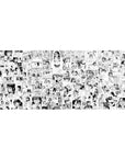 36x16 inches anime girl desk pad with manga collage pattern, cute faces, school uniforms, and speech bubbles.