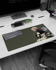 32x16 inches anime girl mouse pad showing a crouching blonde heroine staring ahead, wind-swept folds and cape.