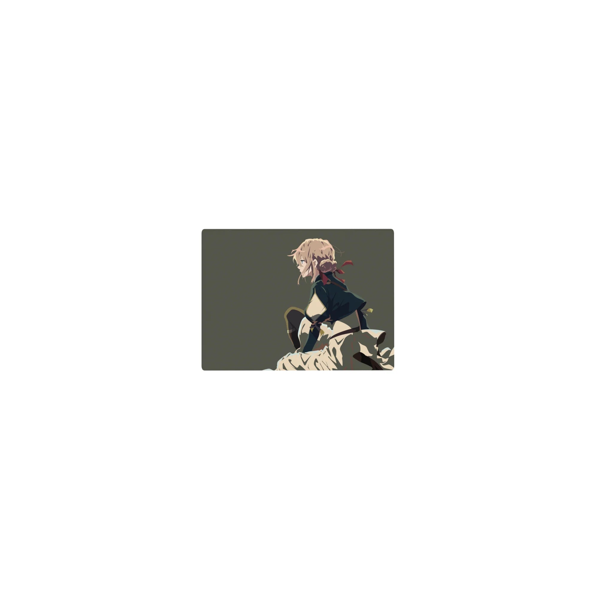 Classic anime girl mouse pad 14x10 inches, blonde heroine in profile crouch with cape and red ribbon.
