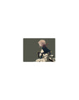 Classic anime girl mouse pad 14x10 inches, blonde heroine in profile crouch with cape and red ribbon.