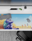Anime desk pad 36x16 inches featuring Kakashi Hatake in a wheat field with Team 7, soft yellows and blues evoke nostalgia.