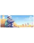 Anime mouse pad 32x12 inches featuring Kakashi Hatake in a wheat field watching Team 7, blending soft yellows and blues.