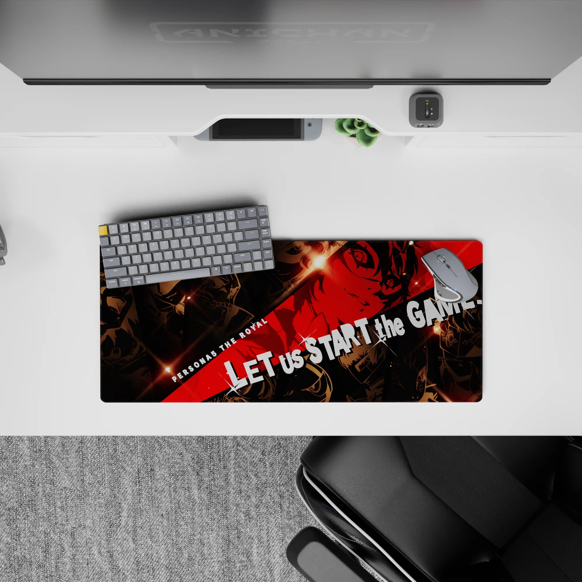 Anime mouse pad featuring Persona 5 Royal characters, size 28x12 inches. Joker at center with Phantom Thieves in dramatic design.