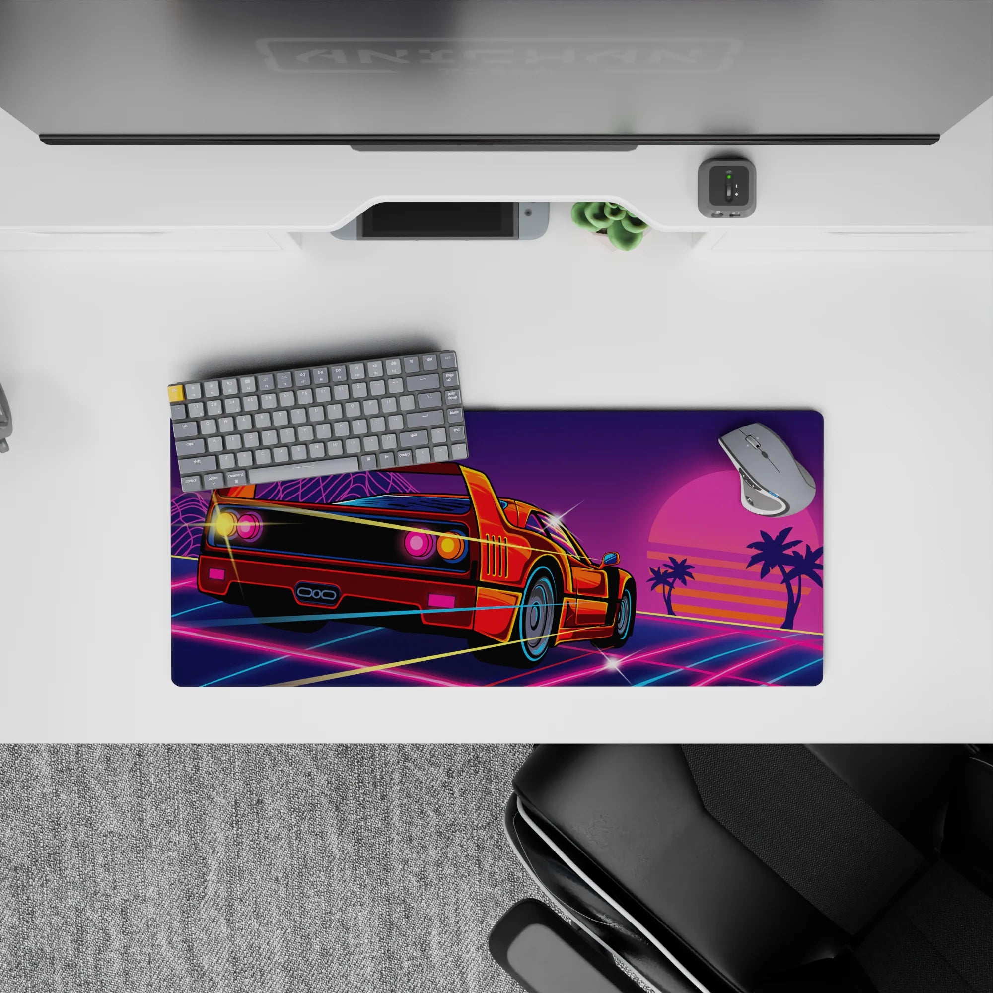 Retrowave - Vaporwave Deskmat | Mousepad | Deskpad - Retro Sunset Racer - AniChan