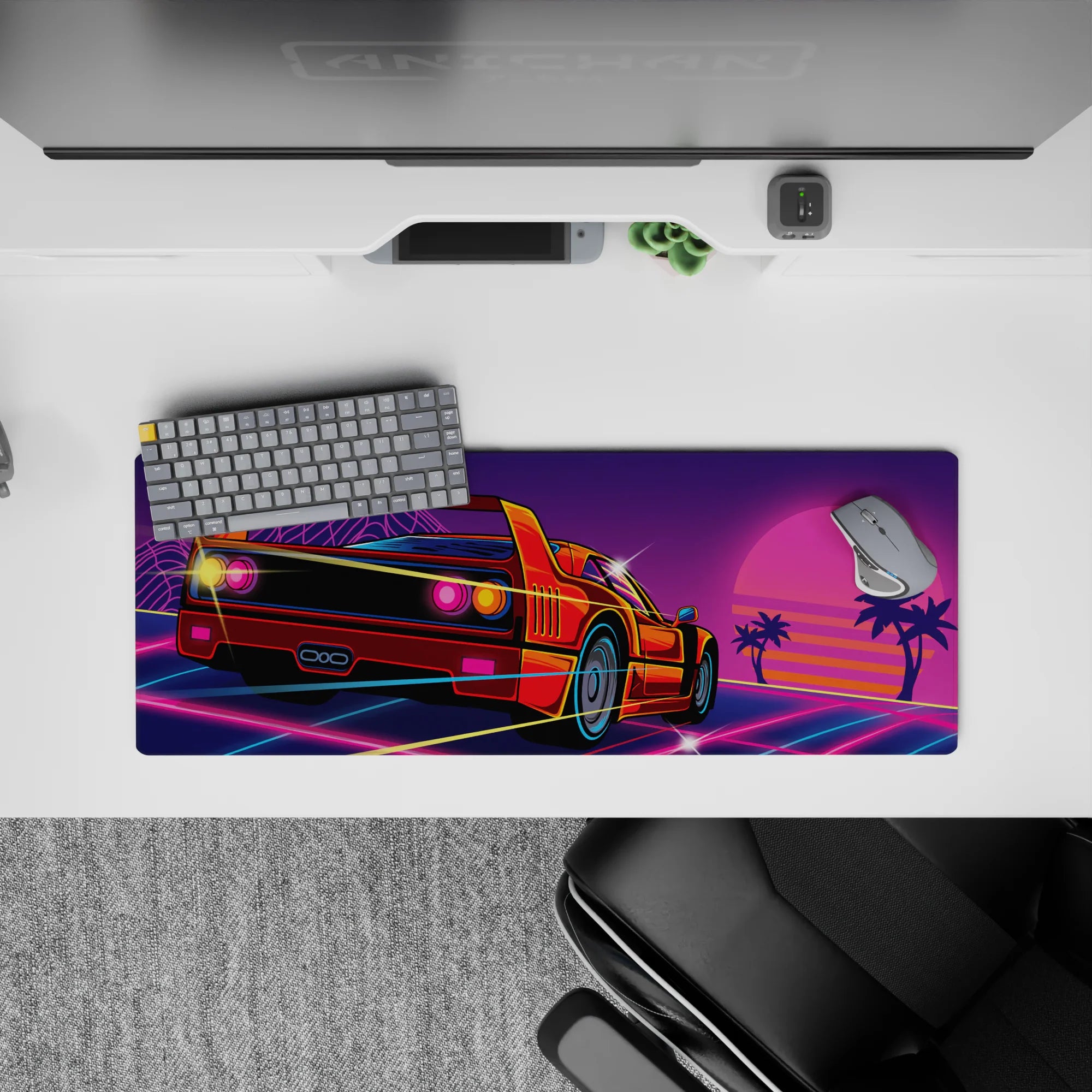 Retrowave - Vaporwave Deskmat | Mousepad | Deskpad - Retro Sunset Racer - AniChan