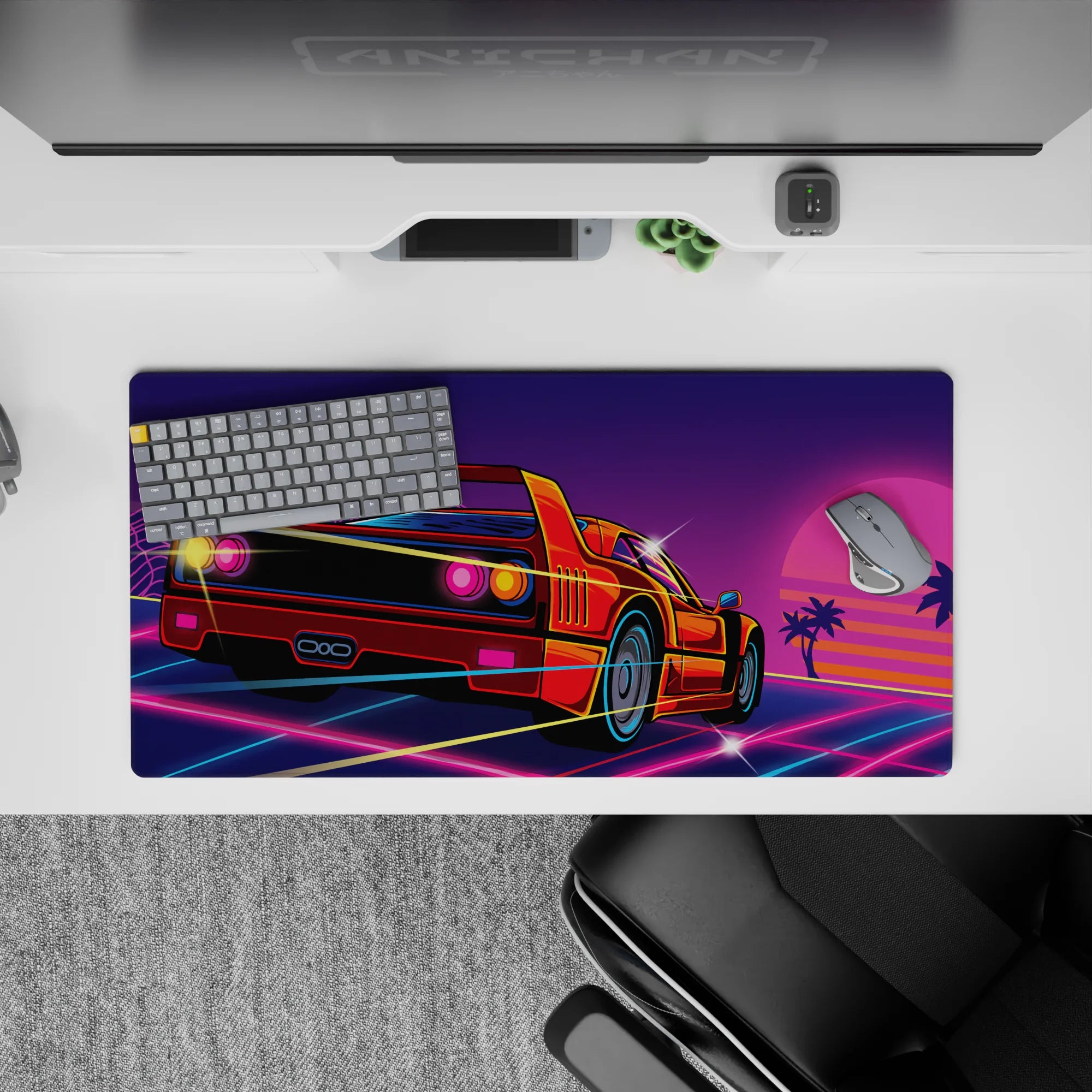 Retrowave - Vaporwave Deskmat | Mousepad | Deskpad - Retro Sunset Racer - AniChan