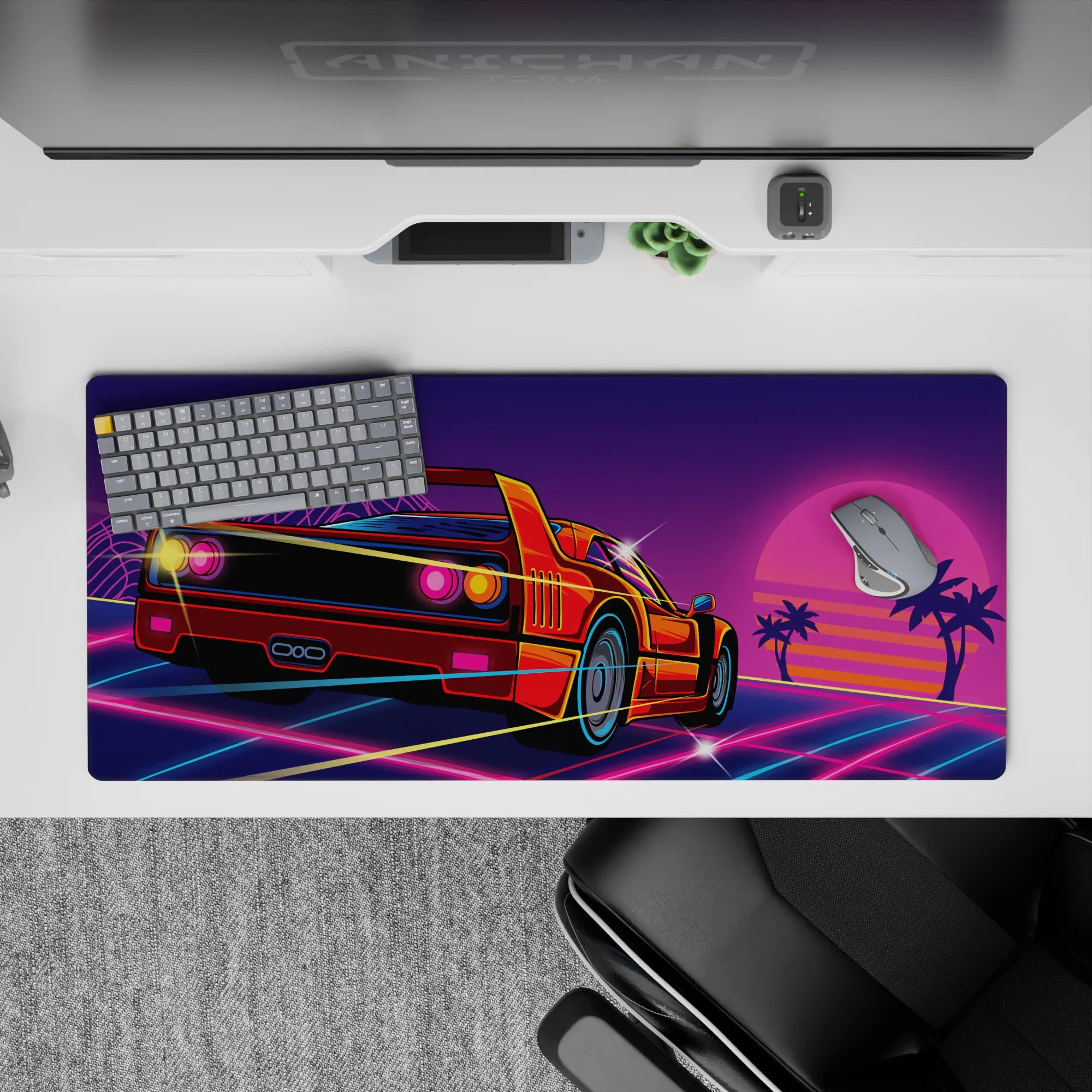 Retrowave - Vaporwave Deskmat | Mousepad | Deskpad - Retro Sunset Racer - AniChan