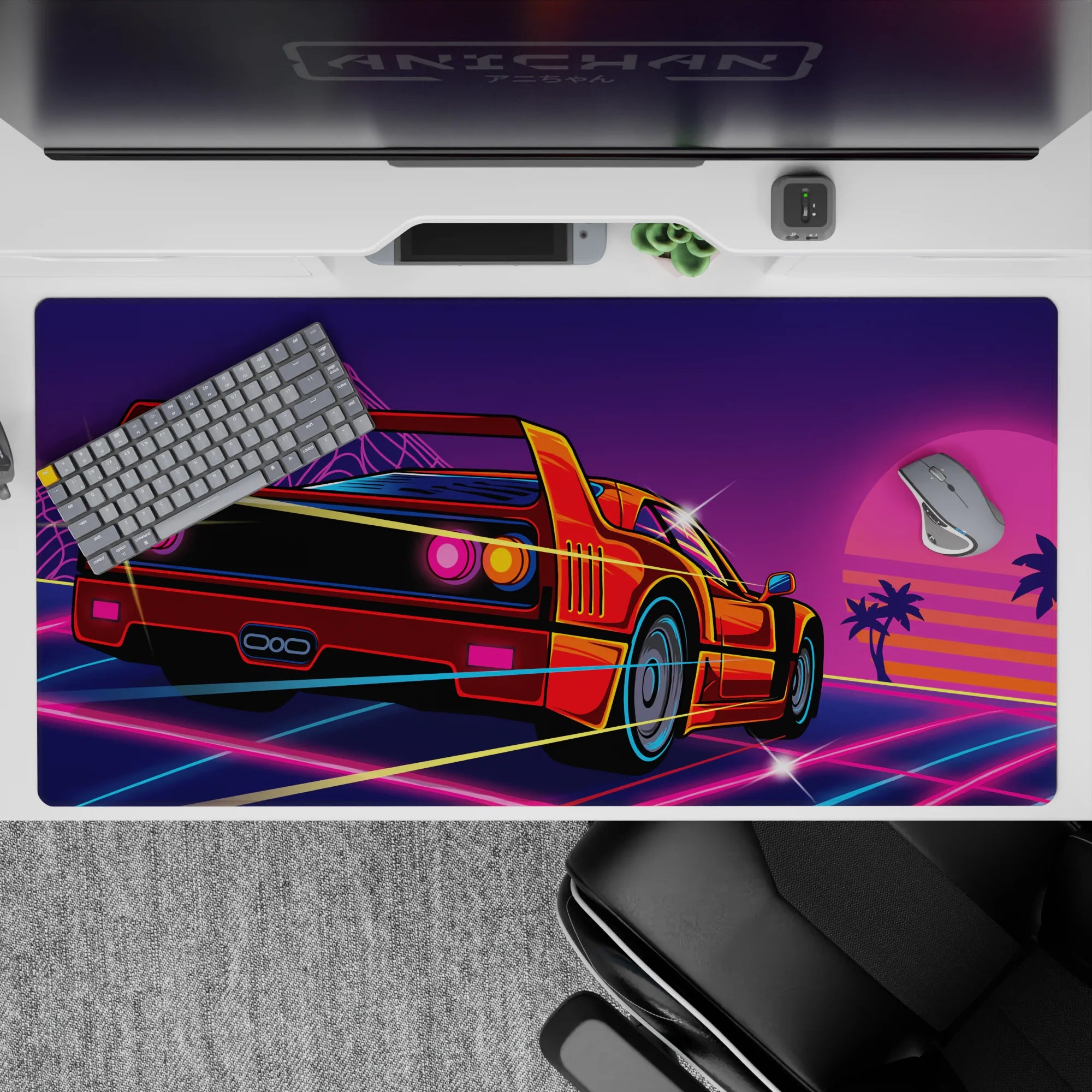 Retrowave - Vaporwave Deskmat | Mousepad | Deskpad - Retro Sunset Racer - AniChan