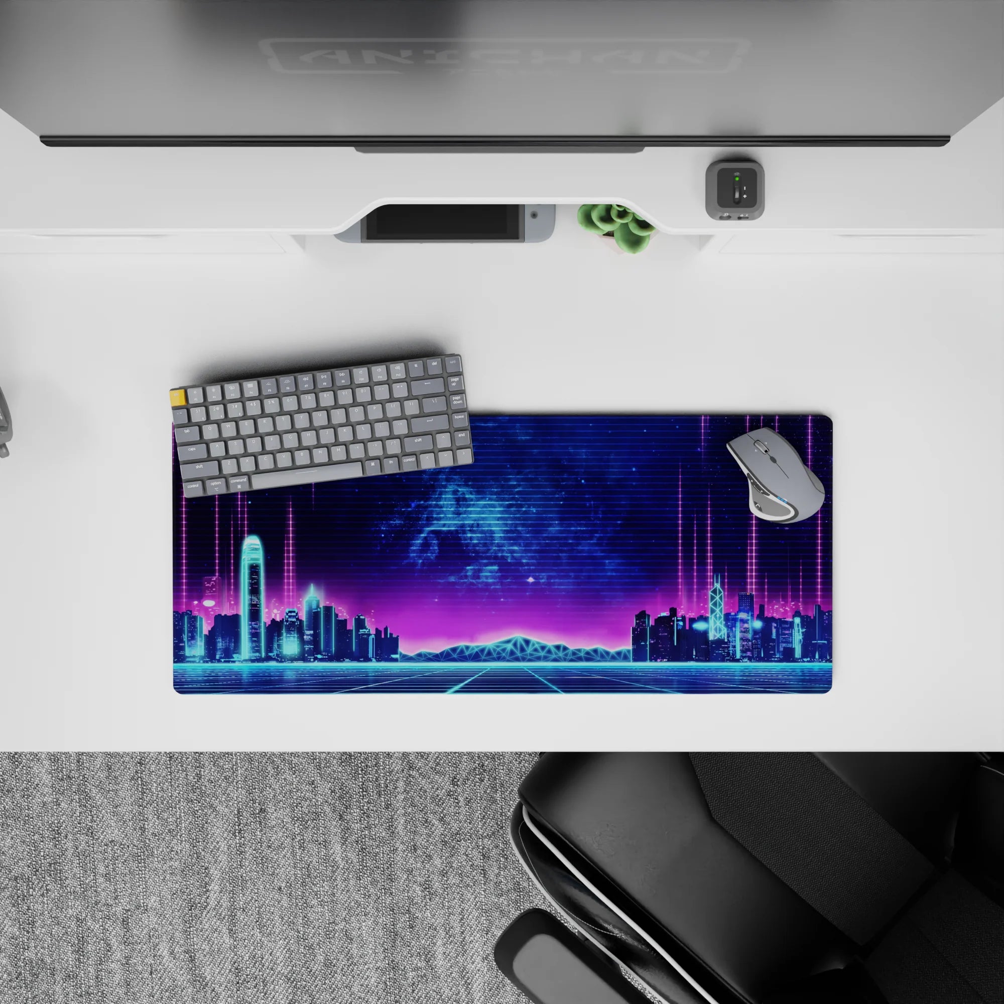 Retrowave - Vaporwave Deskmat | Mousepad | Deskpad - Neon Skyline Pulse - AniChan