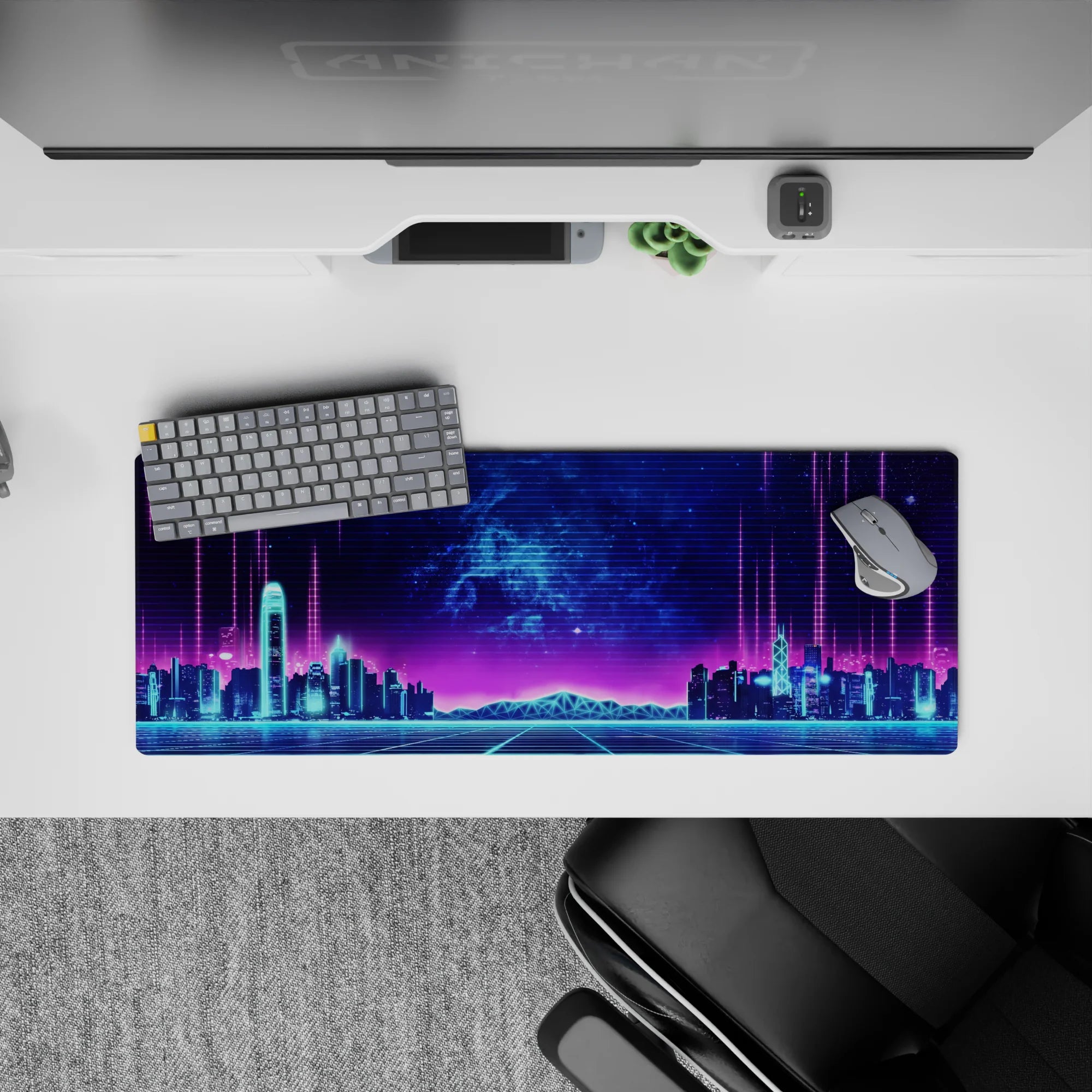 Retrowave - Vaporwave Deskmat | Mousepad | Deskpad - Neon Skyline Pulse - AniChan