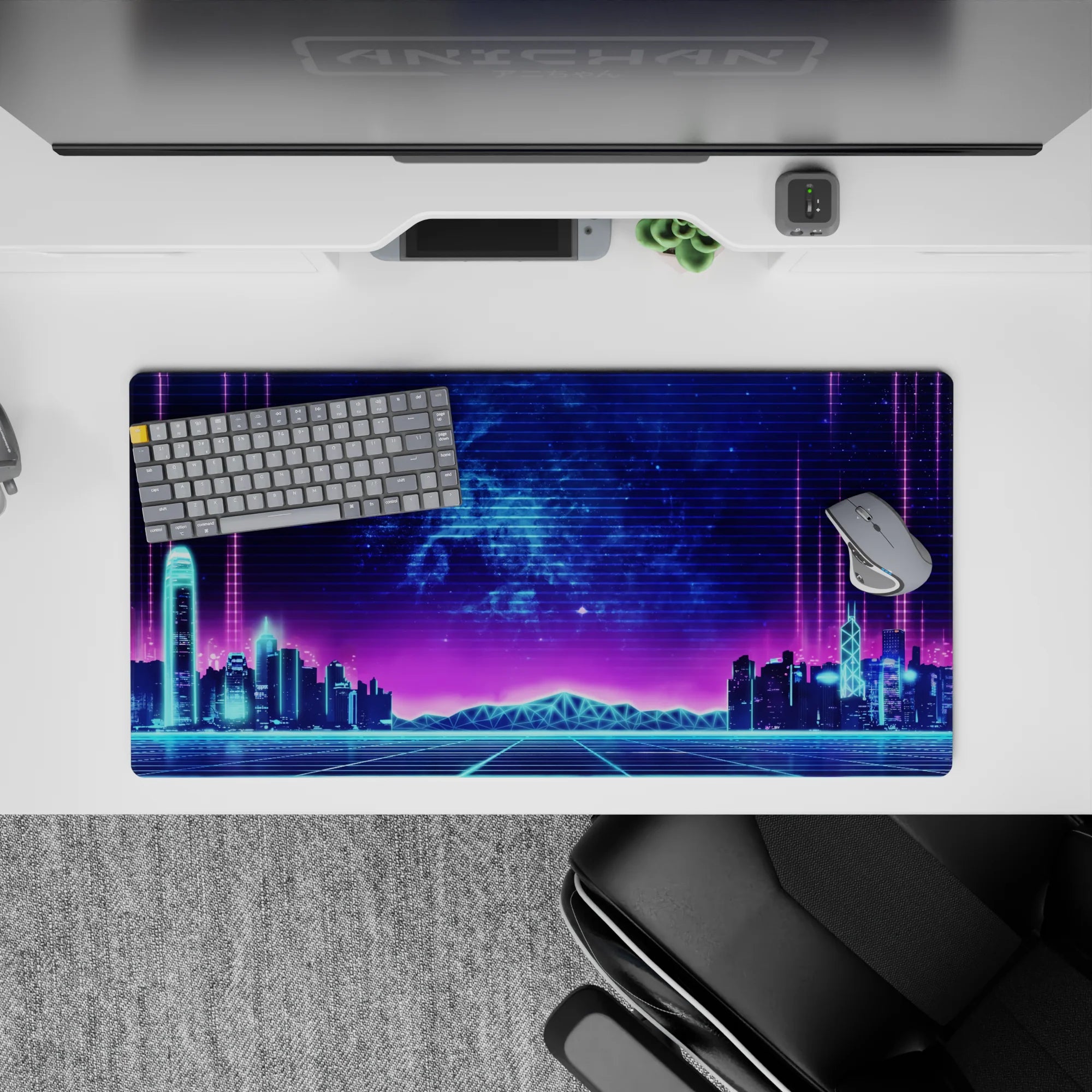 Retrowave - Vaporwave Deskmat | Mousepad | Deskpad - Neon Skyline Pulse - AniChan