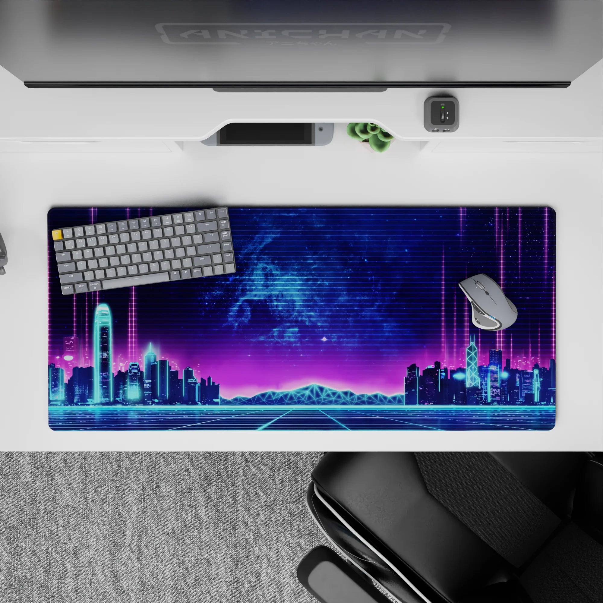 Retrowave - Vaporwave Deskmat | Mousepad | Deskpad - Neon Skyline Pulse - AniChan