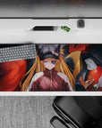 Anime desk pad 36x16 inches featuring Asuka Langley from Evangelion with EVA Unit-02, in bold red and purple tones.